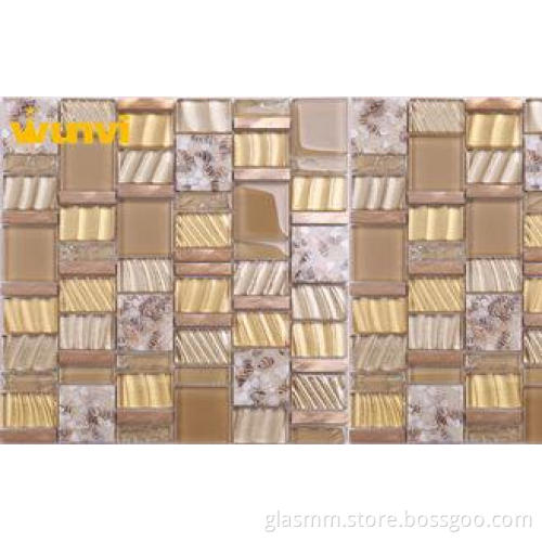 Home Gold And Stone Iridescent Glass Mosaic Tile With Heat